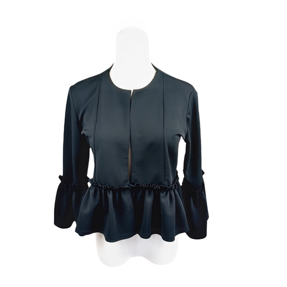 PrettyLittleThing Jackets & Blazers - PrettyLittleThing Black Frill Cropped Jacket US 8 / UK 12